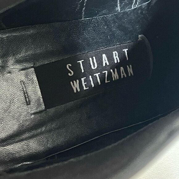 Stuart Weitzman Black Chelsea Suede and elastic Block Heel square toe Bootie 9.5 - Picture 10 of 11